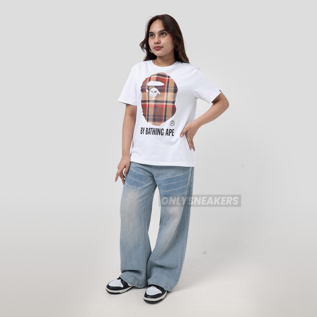 BAPE CHECK BATHING APE RED WHITE TEE