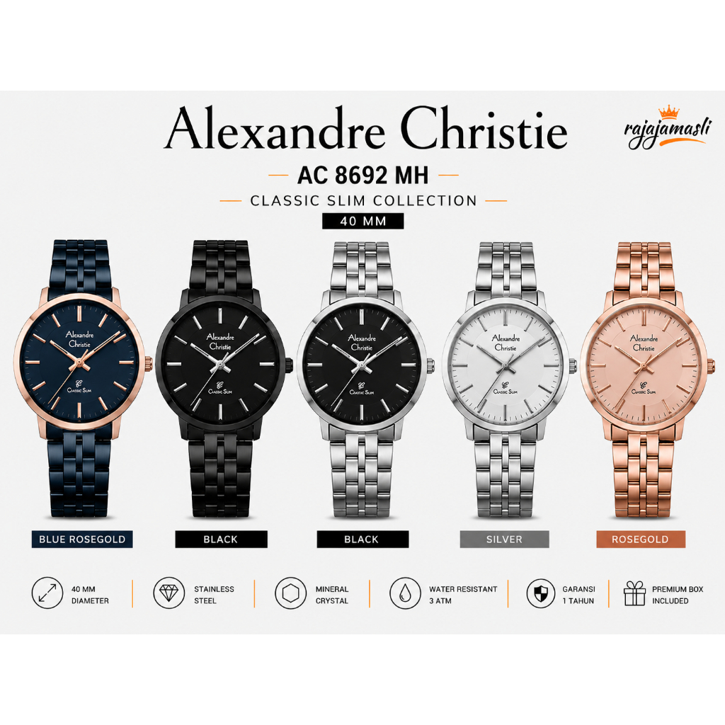 Alexandre Christie AC 8692 MH Jam Tangan Pria Classic Slim Stainless Steel Elegan