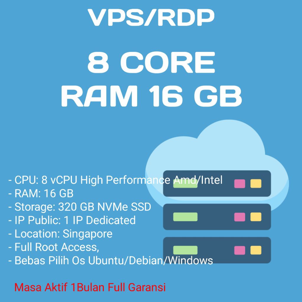 VPS/RDP MURAH 8CORE 16GB 1BULAN