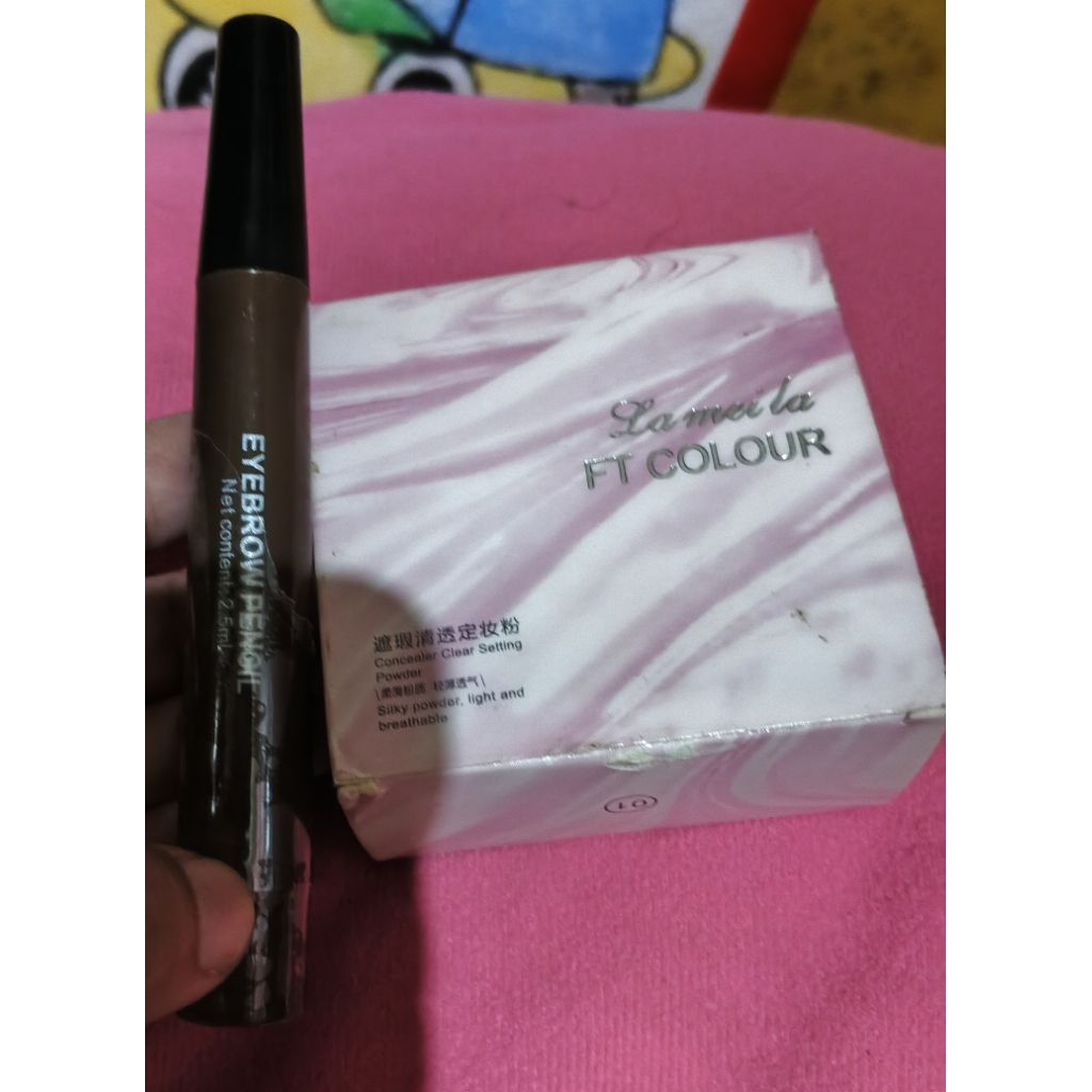 pensil alis svmy dark brown plus bedak tabur lameila