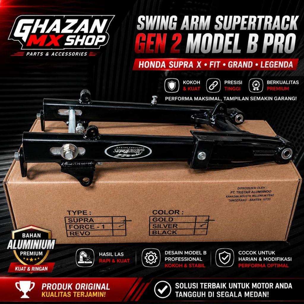 Swing Arm SuperTrack Alumunium Gen 2 Model B Pro Honda Supra X Fit Grand Legenda Hitam