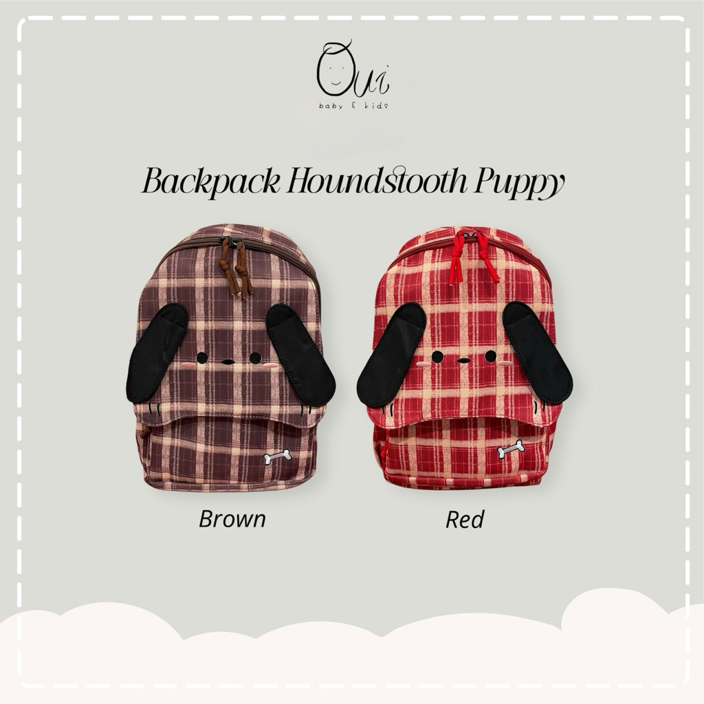 Oui Houndstooth Puppy Backpack / tas sekolah ransel anak sd tk unisex