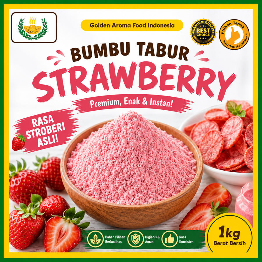 Bumbu Tabur Rasa Buah Strawberry, Jual Bubuk Tabur Stoberi Murah, Strawberry Seasoning Powder