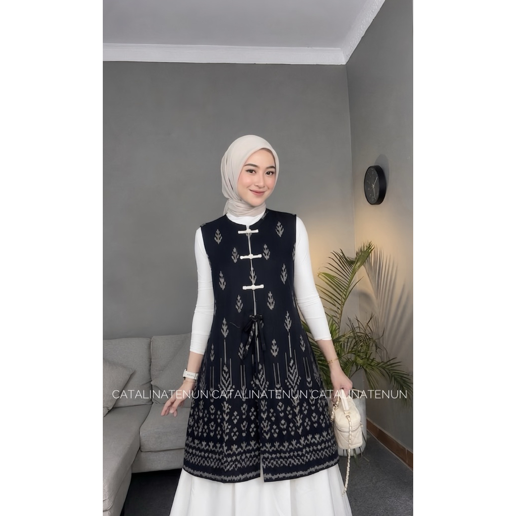 Baju Couple Tenun Ava Long Vest Tenun Handmade | Outer Rompi Tenun Panjang Jumbo