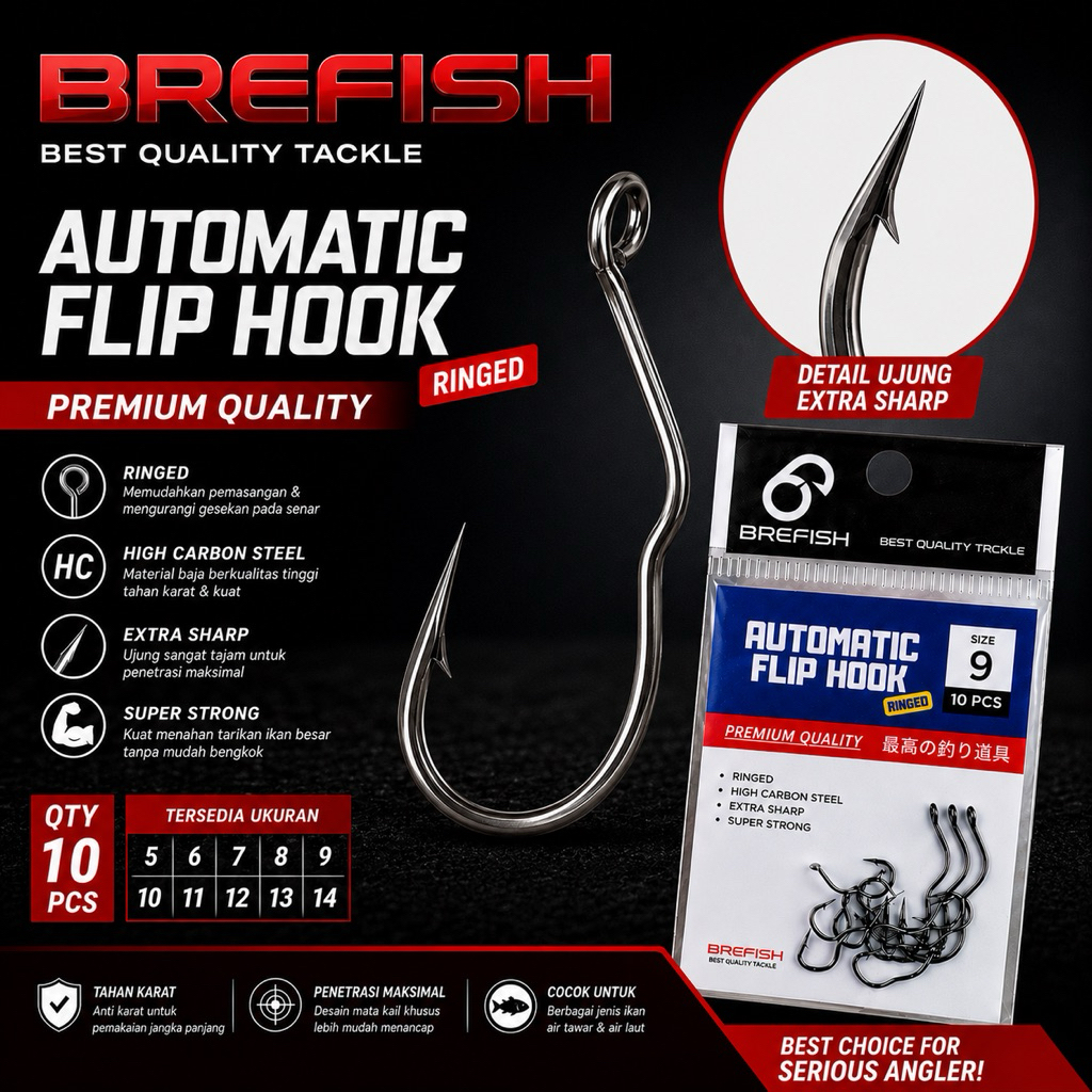 MATA KAIL PANCING BREFISH AUTOMATIC FLIP HOOK ISI 10PCS ANTI MOCEL