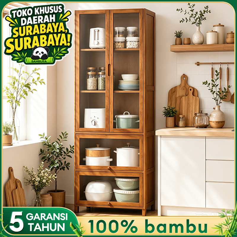 Lemari Dapur Rak dapur Multifungsi Lemari Dapur Bambu Lemari Makan Bambu Lemari Makan Lemari Piring 