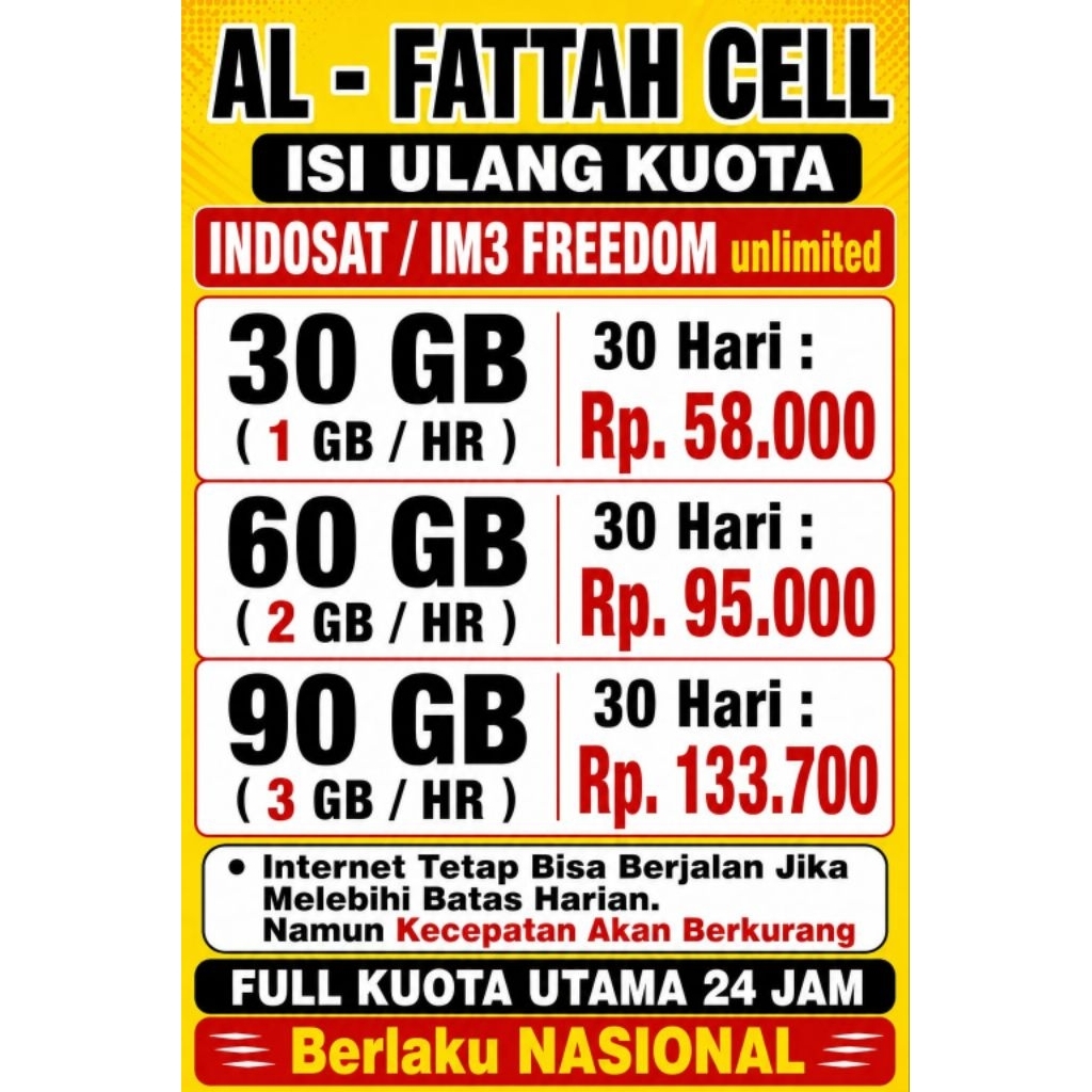 Isi Ulang Paket IM3 Unlimited 30 GB - 150 GB