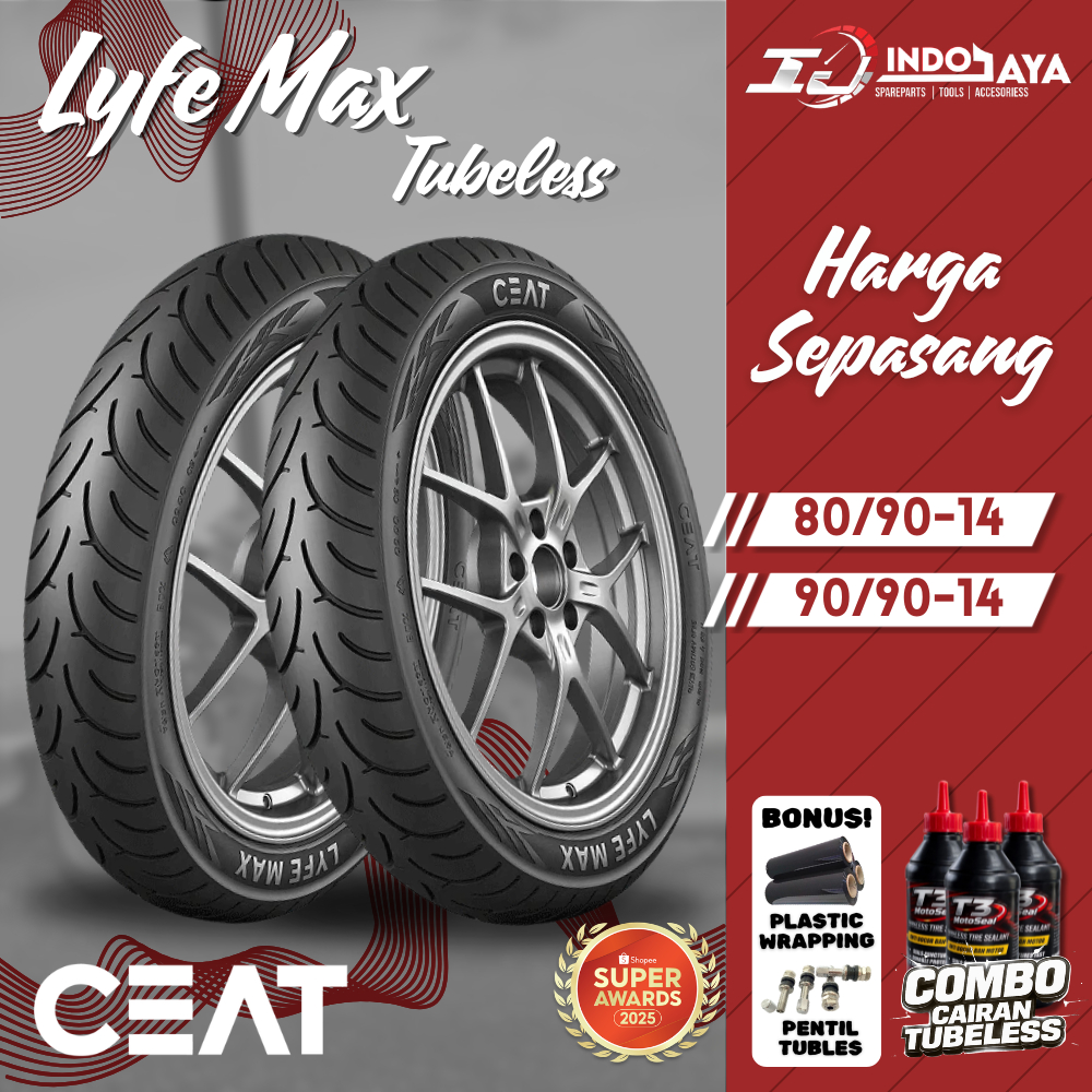 [HARGA SEPASANG] BAN TUBELESS CEAT LYFE MAX R14 ( 80/90-14 - 90/90-14 ) BAN LUAR DEPAN BELAKANG RING