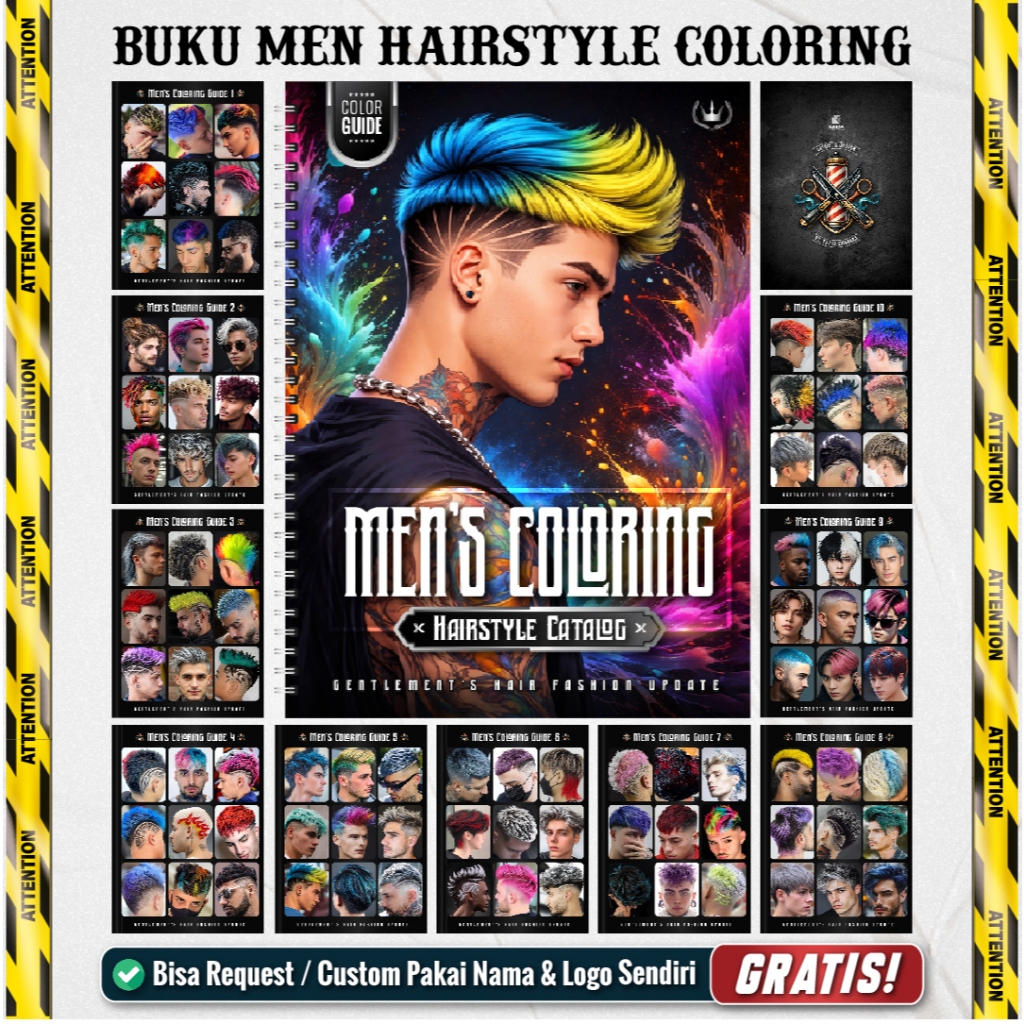 Buku Katalog Man Hairstyle Coloring Barbershop Terbaru 2026 Model Warna Rambut Pria / Haircut Catalo