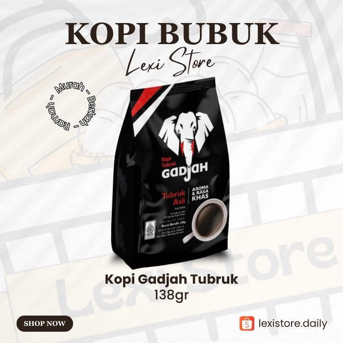 Kopi Tubruk Gajah 138g - Kopi Bubuk Tubruk Asli, Sertifikasi Halal, Desain Kemasan Unik