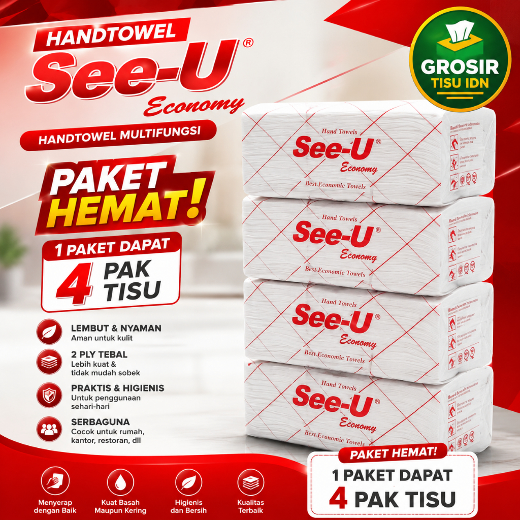 (4 Pcs) Tisu See-U Handtowel Merah tisu untuk di toilet/tempat makan 1 Paket isi 4 Pak Tisu