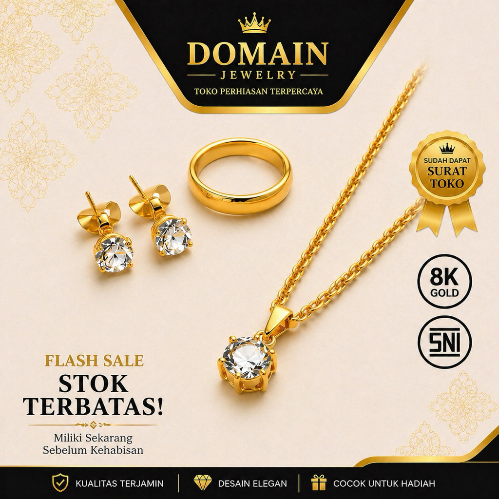 promo satu set perhiasan emas muda asli 8gram kadar 875 motif mata dapat surat toko