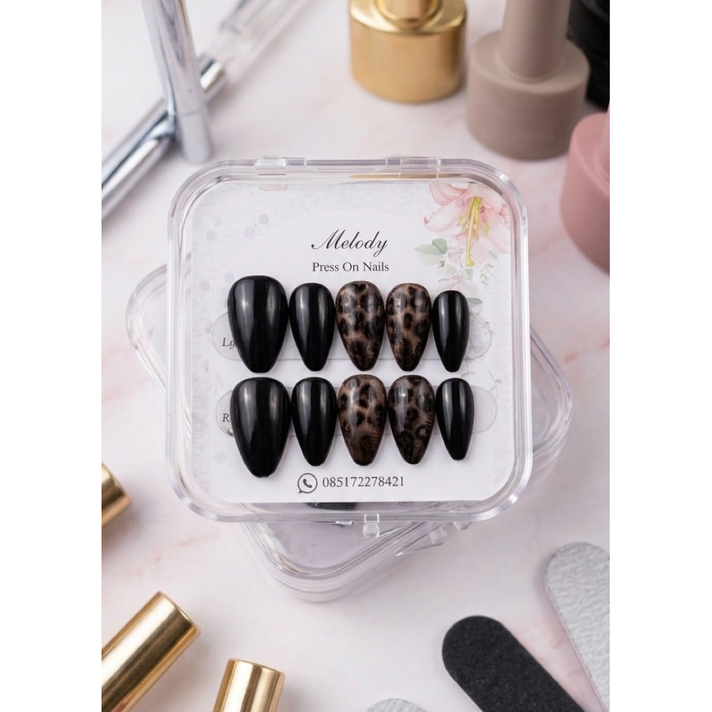 10 Pcs Kuku Palsu Tembak Presisi dengan Motif leopard Elegan