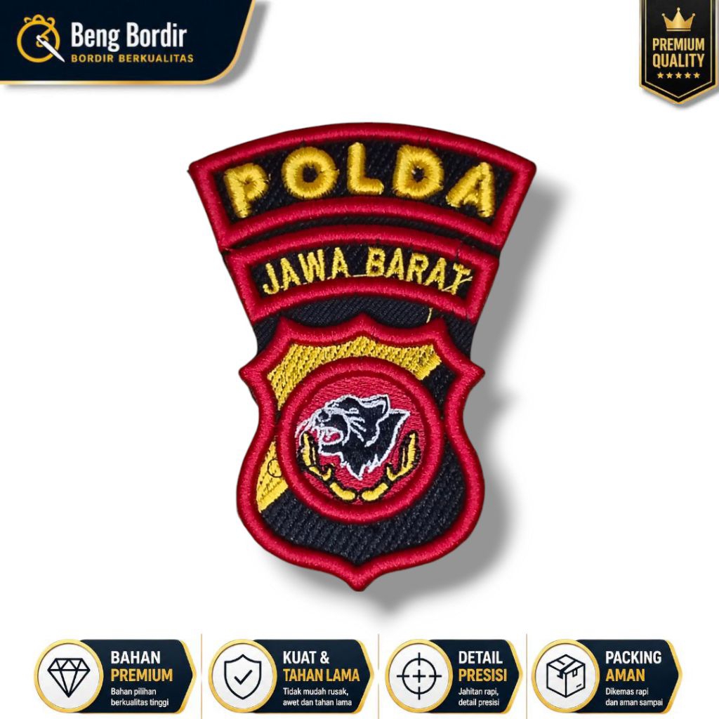 Logo Polda Polres Jawa Barat bordir Timbul