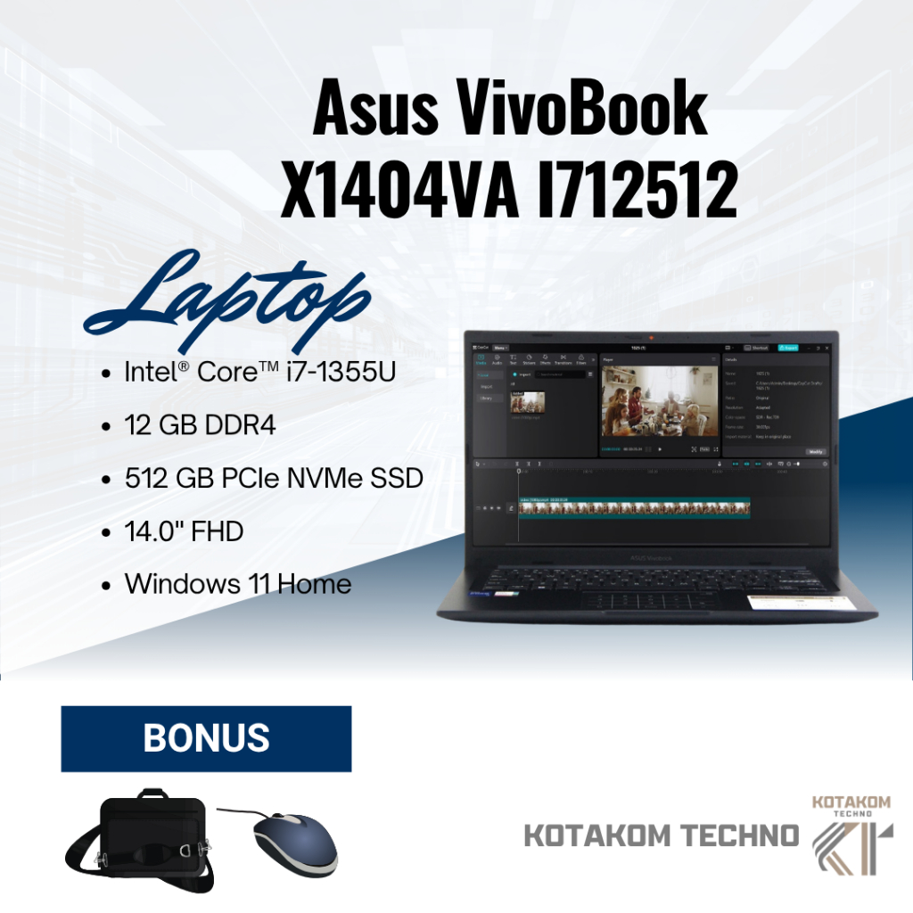Laptop ASUS Vivobook 14 i7 Gen 13 RAM 12GB SSD 512GB  Kerja Kuliah