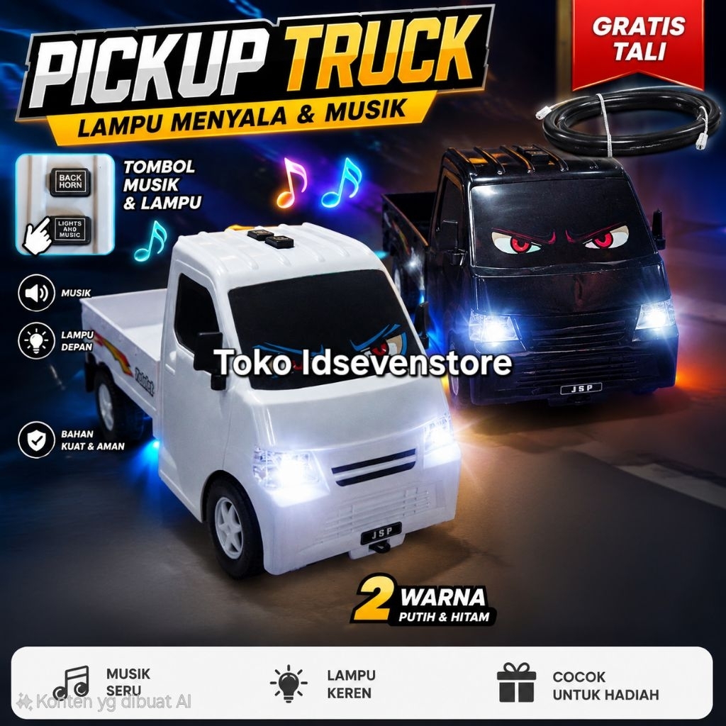 Mobil Mainan Pickup Grandmax Lampu Nyala + Musik | Mainan Anak Tarik Tali Gratis | Mobil Bak Terbuka