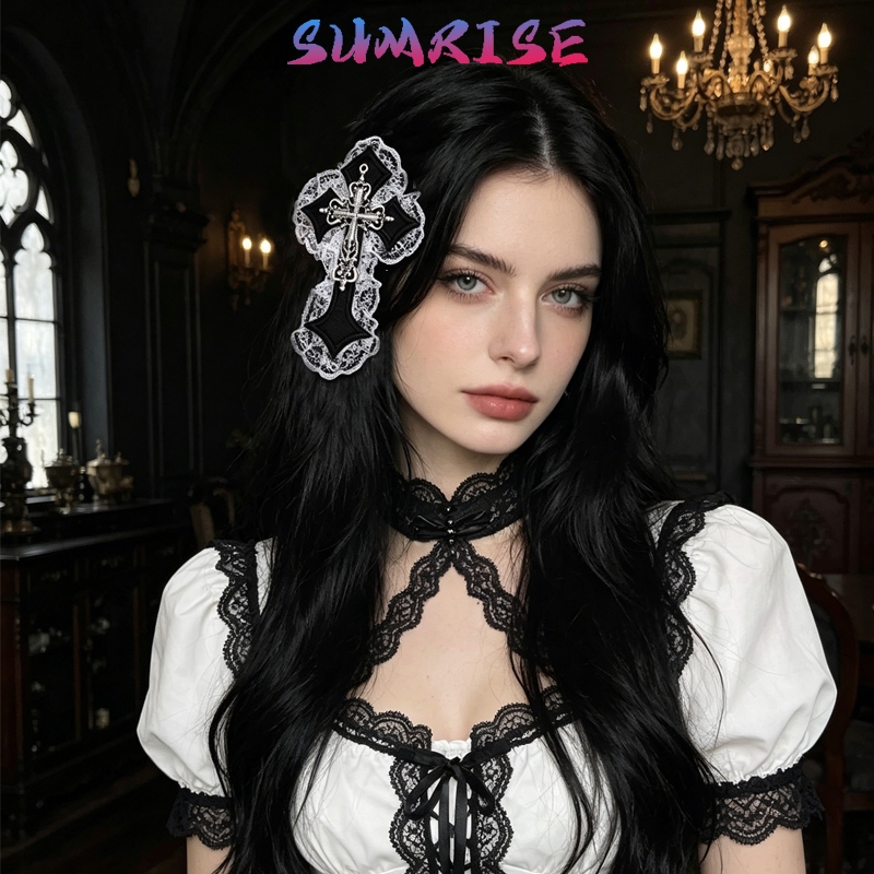 Jepitan Rambut Cross Salib Hitam Gothic Untuk Cosplay Kpop Idol Halloween Party