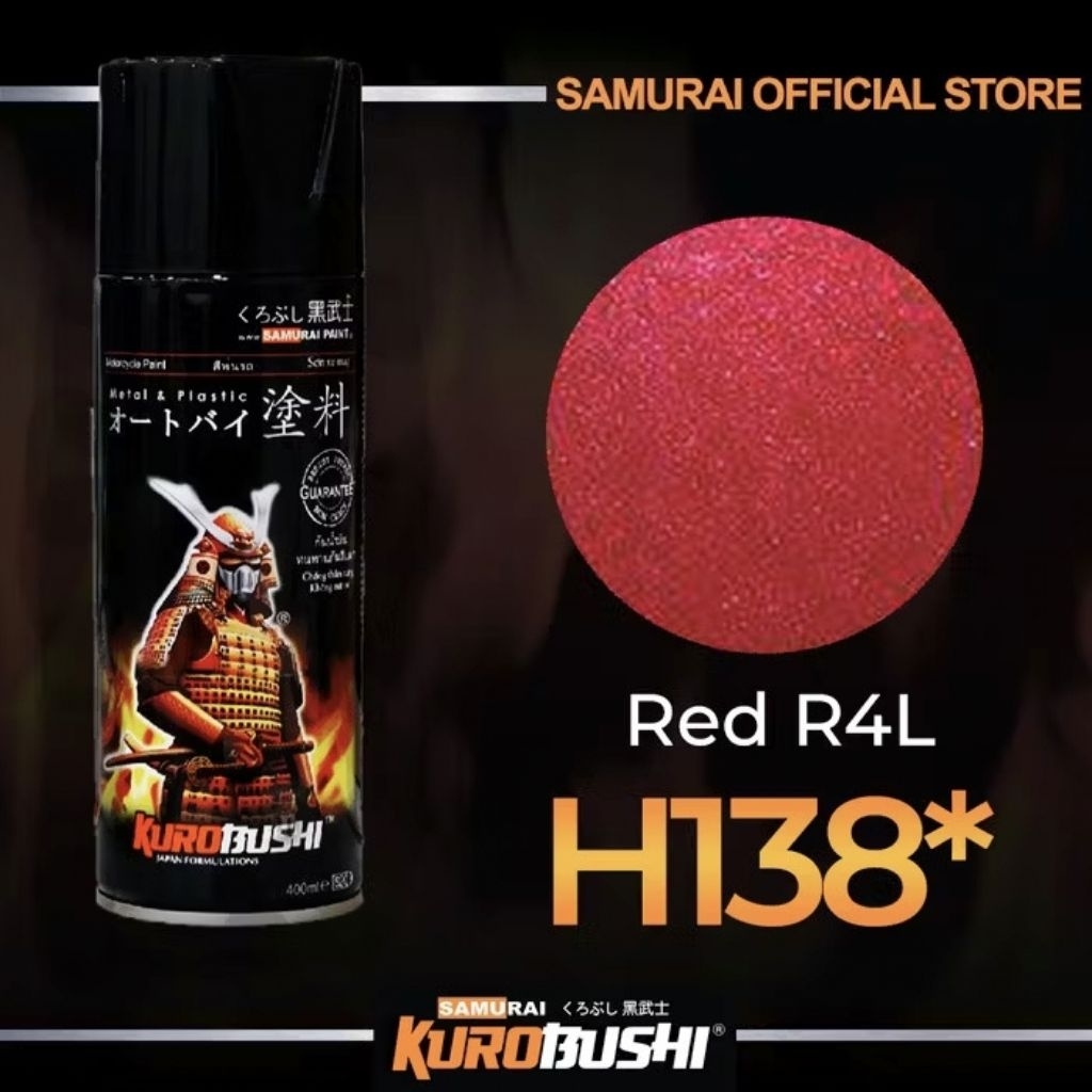 SAMURAI PAINT H138 RED R4L CAT SEMPROT SPRAY WARNA CANDY MERAH HONDA tahan bensin