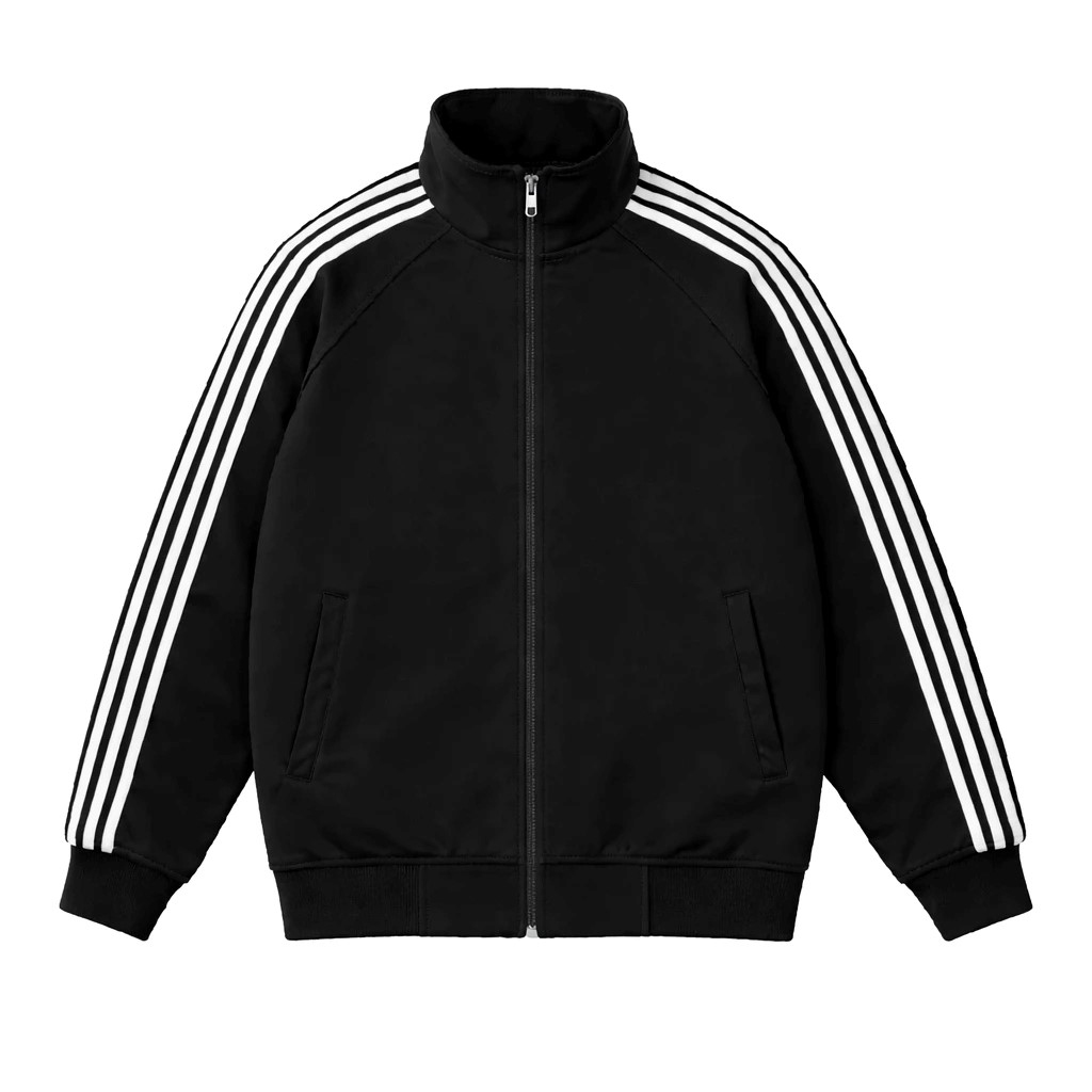 Jaket Tracktop Casual Polos Hitam Lis 3 Pria Jaket Olahraga Bahan Lotto Pria Wanita