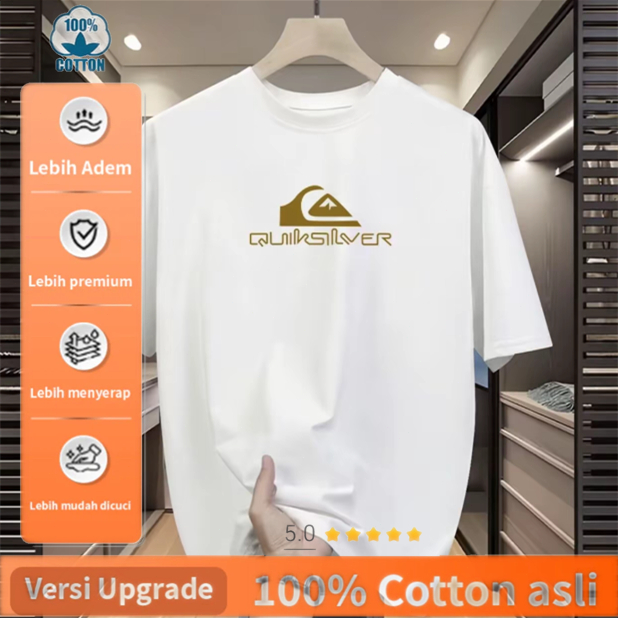 Kaos Putih Logo Quiksilver Emas - 100% Katun Premium Adem Nyaman