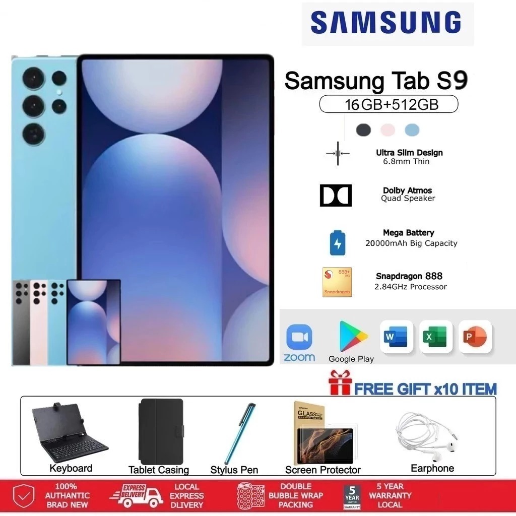 Samsung Galaxy S9 Tab 11 Inch 2026 5G/4G LTE | 16GB RAM 512GB ROM | Dual SIM | Android Tablet +COD