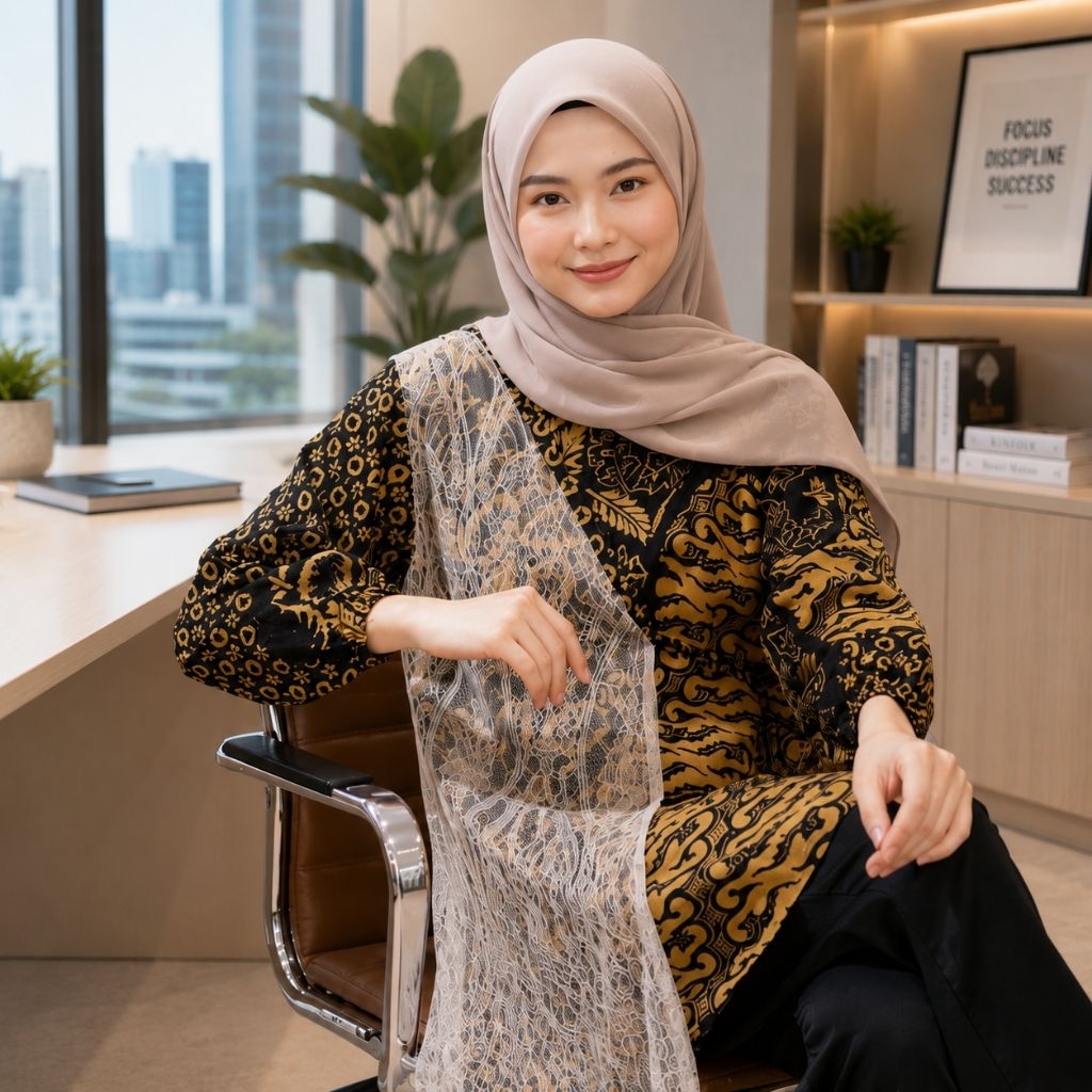 ALAZZA(COD)-Set Celana Tunik Batik Dobby sutra Viscose Premium/Batik Tunik Kombinasi Brukat Mewah&El