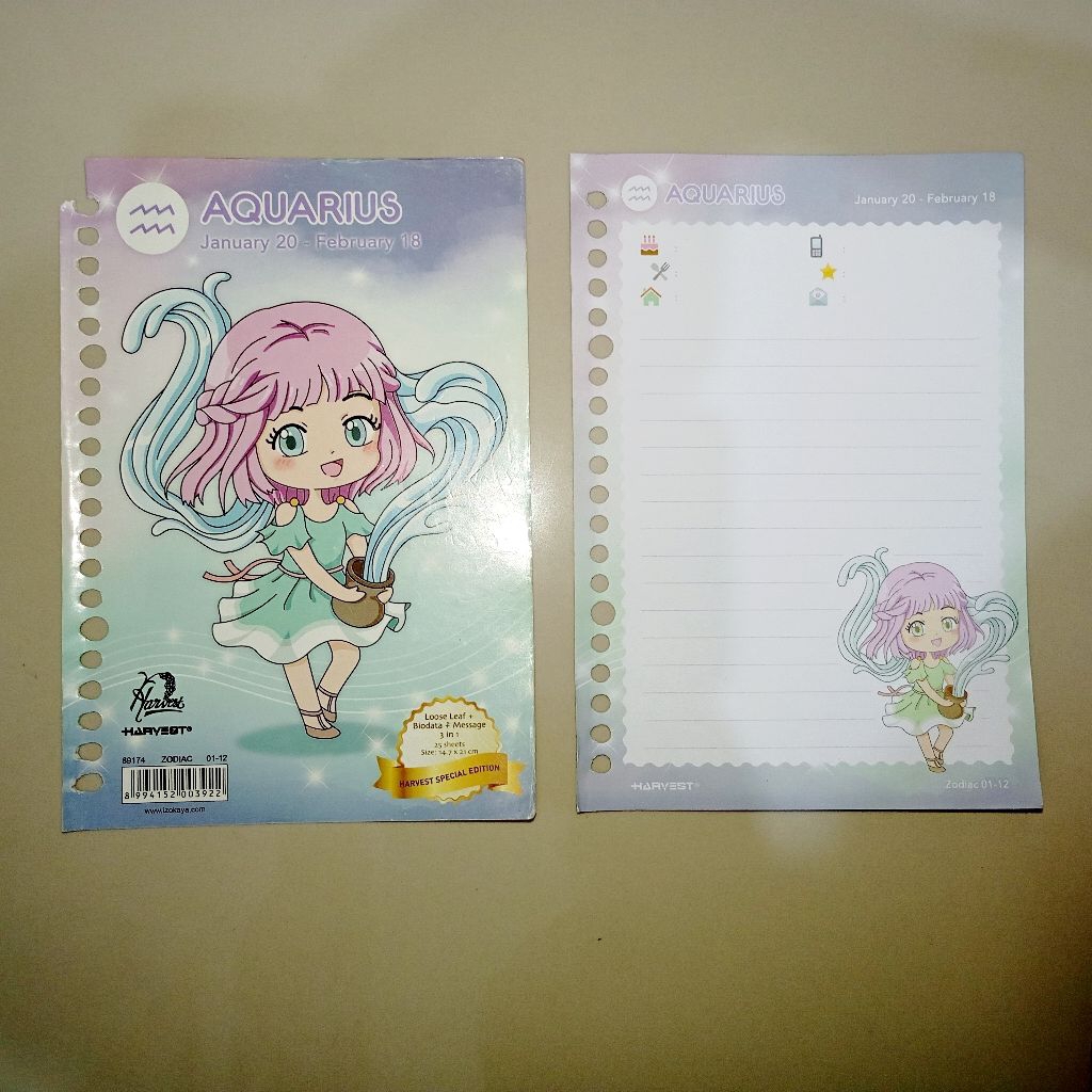 (preloved)Kertas Binder HARVEST Zodiac Aquarius