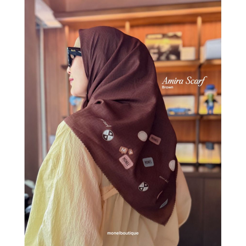 Monel AMIRA SCARF HIJAB VOAL MOTIF SEGIEMPAT TERBARU