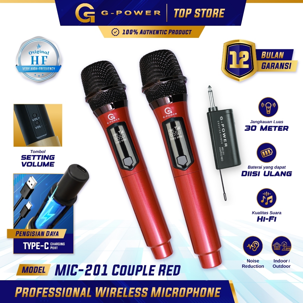 MIC WIRELESS G-POWER MIC 201 COUPLE RED
