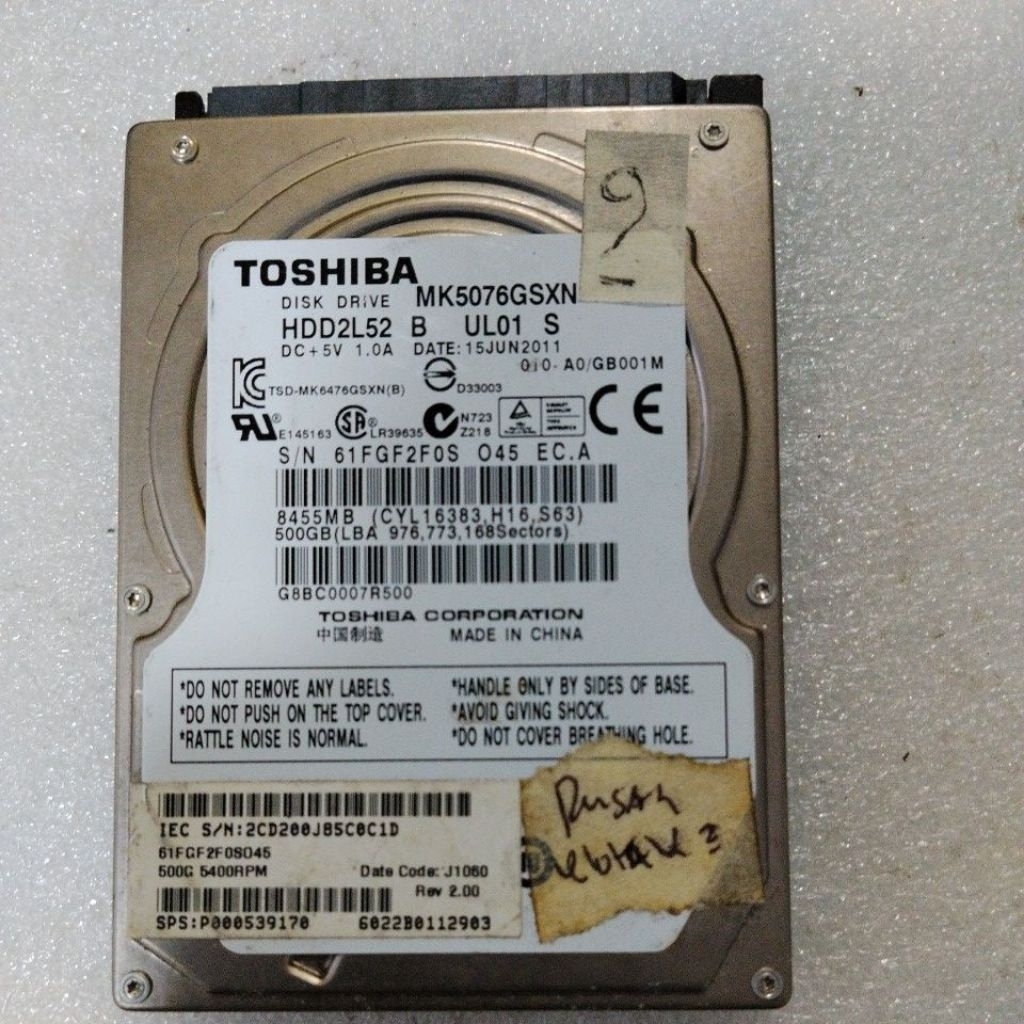 harddisk laptop rusak merk toshiba