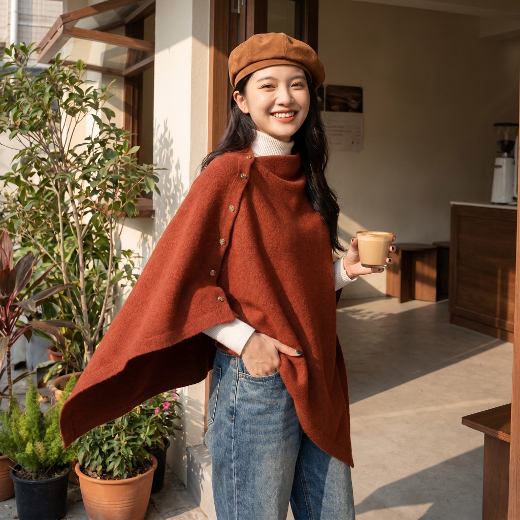 Fashion Korean Style Polos Rajut Cape Shawl Wanita Kelas Atas Lembut Adem Syal Leher Wanita Premium 