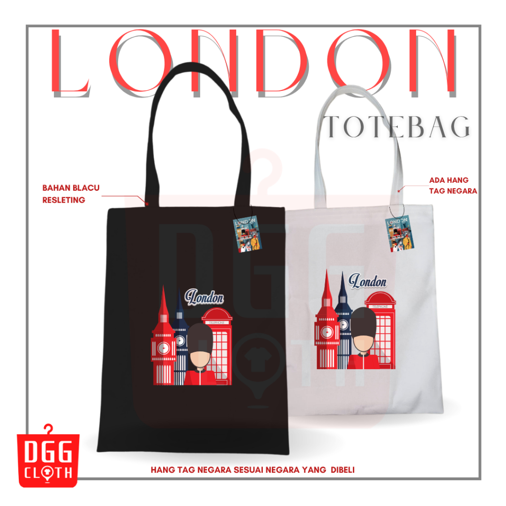 DGGCloth Totebag Resleting London Souvenir Tas Oleh Oleh London Bahan Kanvas 3