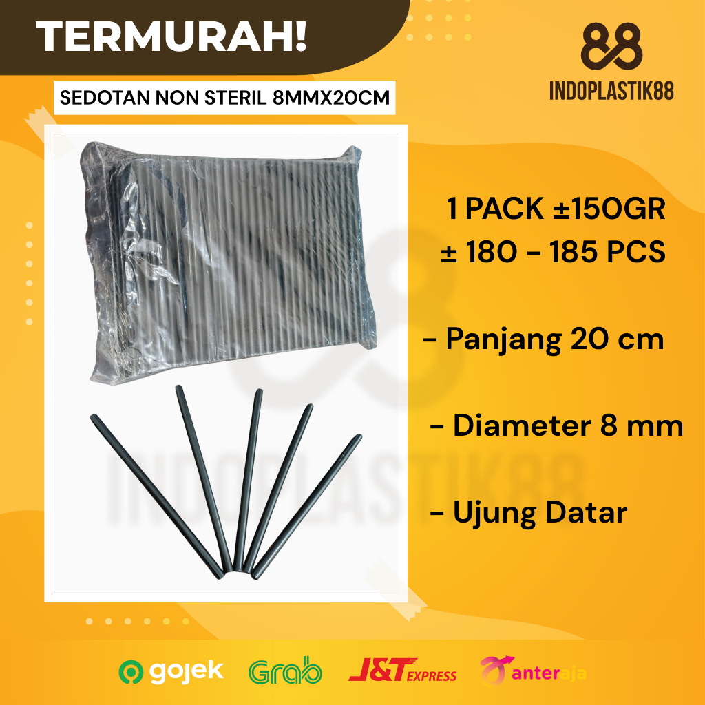Sedotan Plastik 8MM X 20CM Hitam ±180 PCS Non Steril Ujung Rata/ Sedotan Es Kopi Teh Solo