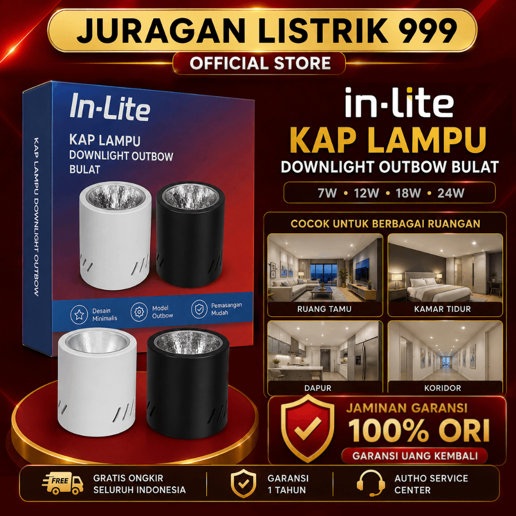 Kap Lampu Downlight Outbow Bulat 4 INCH / Lampu Plafon Tempel Dinding