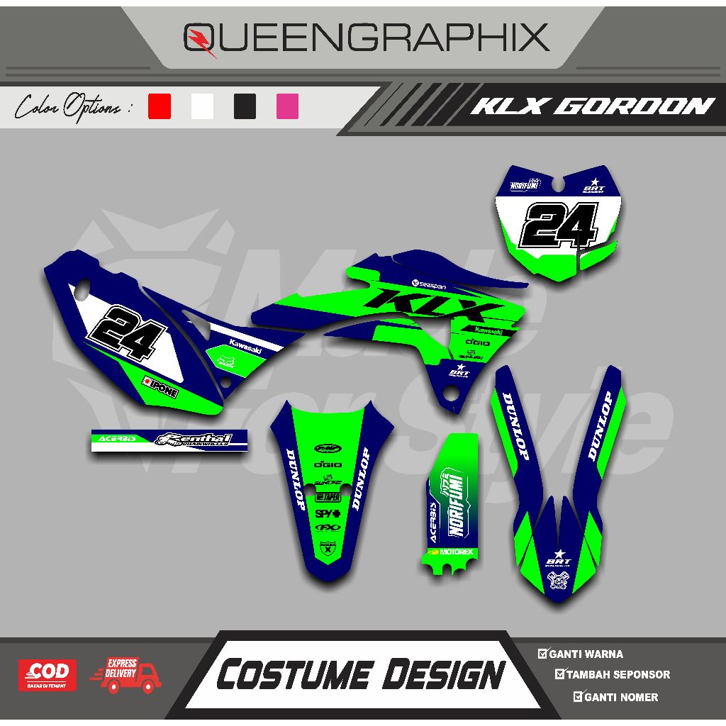 DECAL KLX GORDON GTX KLX GORDON BISA CUSTOM DESAIN NAMA, NOMOR, SPONSOR, WARNA (92)