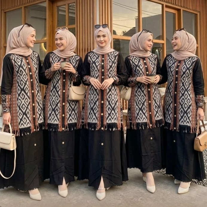 HD Collection Gamis Etnik Twill Ori Premium Kombinasi Tenun Terbaru 2025