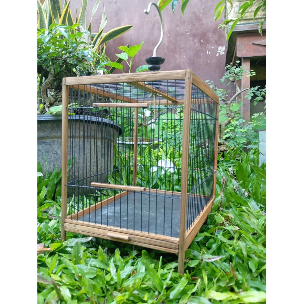 sangkar burung kecil bambu ruji ful fiber rajut