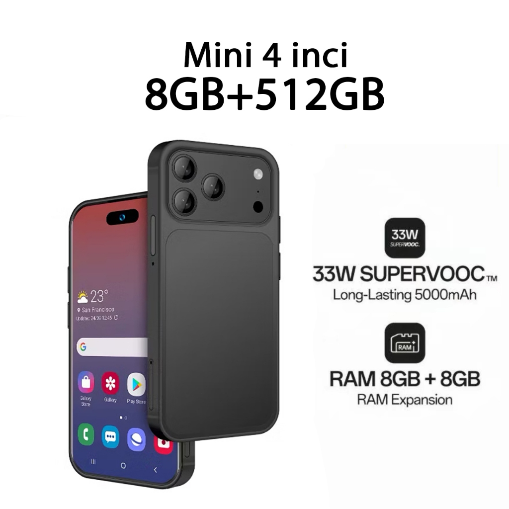 hp 4 inch mini Smartphone  mini17 phone ram 8/256GB jaringan 3G/4G Garansi ponsel mini 4 inch