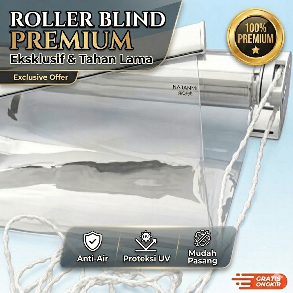 Roller Blind Tirai Krey Plastik PVC Transparan Bening Kuat Tebal Tahan Panas Dingin Hujan Angin untu