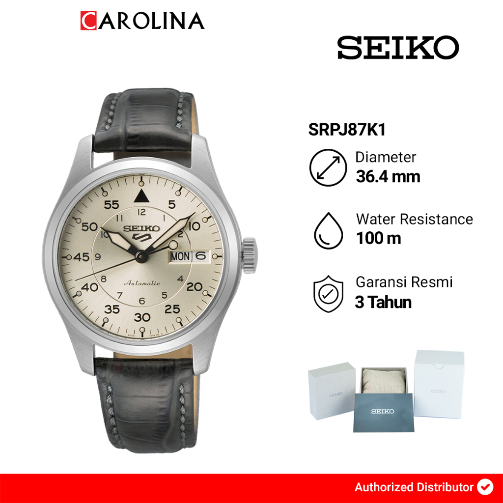 Jam Tangan Pria SEIKO Seiko 5 SPORTS SRPJ87K1 Flieger Suits Style Champagne Flieger Calfskin Leather