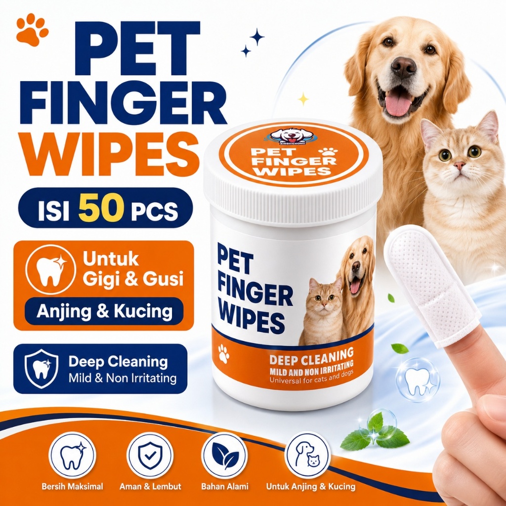 Pet Finger Wipes 50 Pcs Tisu Jari Pembersih Gigi Anjing Kucing Pet Dental Wipes Finger Pad Clean Tee