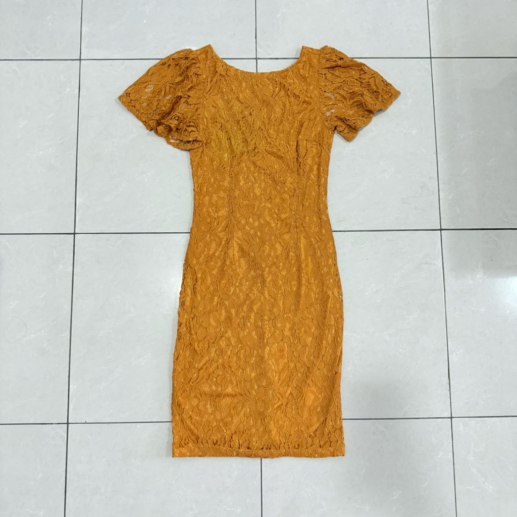 NBU Dress Brokat Lace Terusan Wanita Mustard