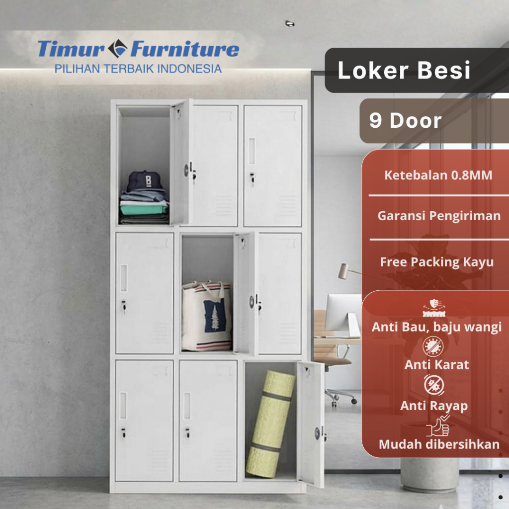 Lemari Loker Besi 9 Pintu 0,8MM Loker Karyawan Lemari Mess Lemari Besi Loker 9 Pintu