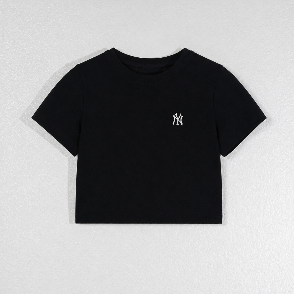 Kaos MLB NY POCKET EMBROIDERY WHITE BLACK CROP TEE 100% ORIGINAL