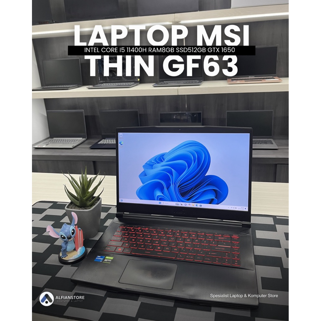 LAPTOP MSI THIN GF63 INTEL CORE I5 11400H RAM8GB SSD512GB GTX 1650