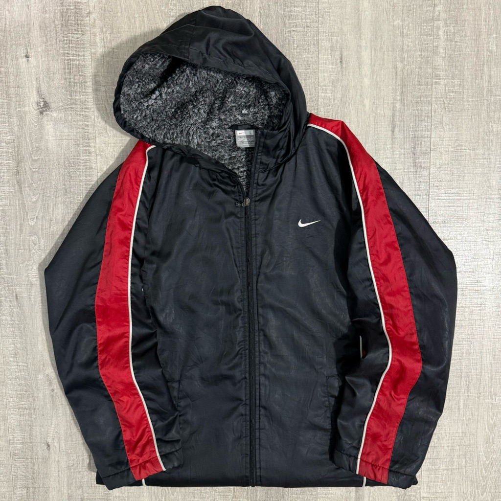 Y2k nike sherpa long jacket black