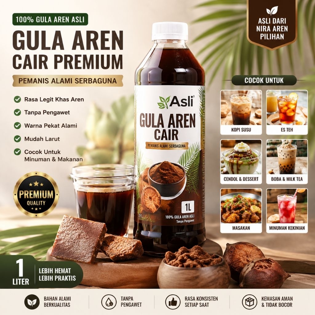Gula Aren Cair Asli 1L Premium | Pemanis Kopi Susu, Cendol, Es Teh, Dessert Tanpa Pengawet
