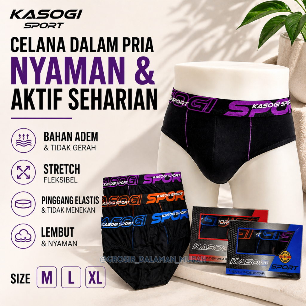 Sempak Pria KASOGI SPORT 3 Pcs / Celana Dalam Pria Dewasa / CD / Boxer Cowok / Bokser / Kancut / Kol