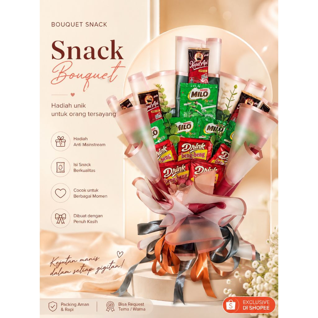 BOUQUET BUNGA DAN SNACK UKURAN BESAR