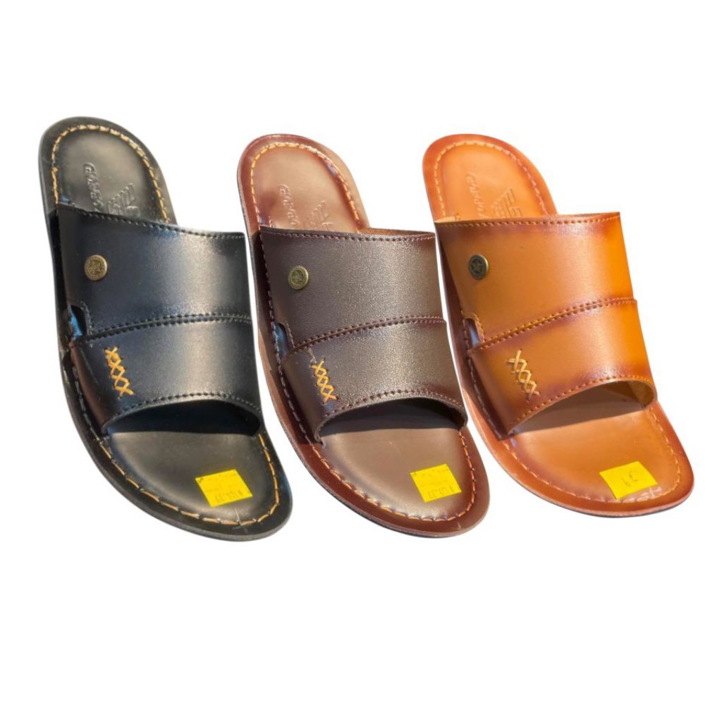 Sandal Slop kulit Pria Giorgio Armani model trendy kekinian awet tahan lama kasual terlaris